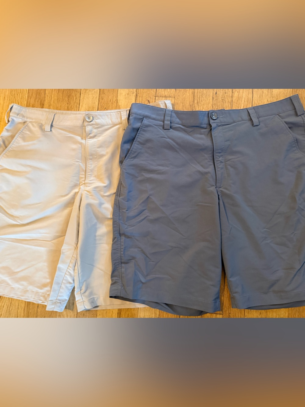 Two Men's Under Armour Classic Stretch Chino Shorts - Khaki and Gray
